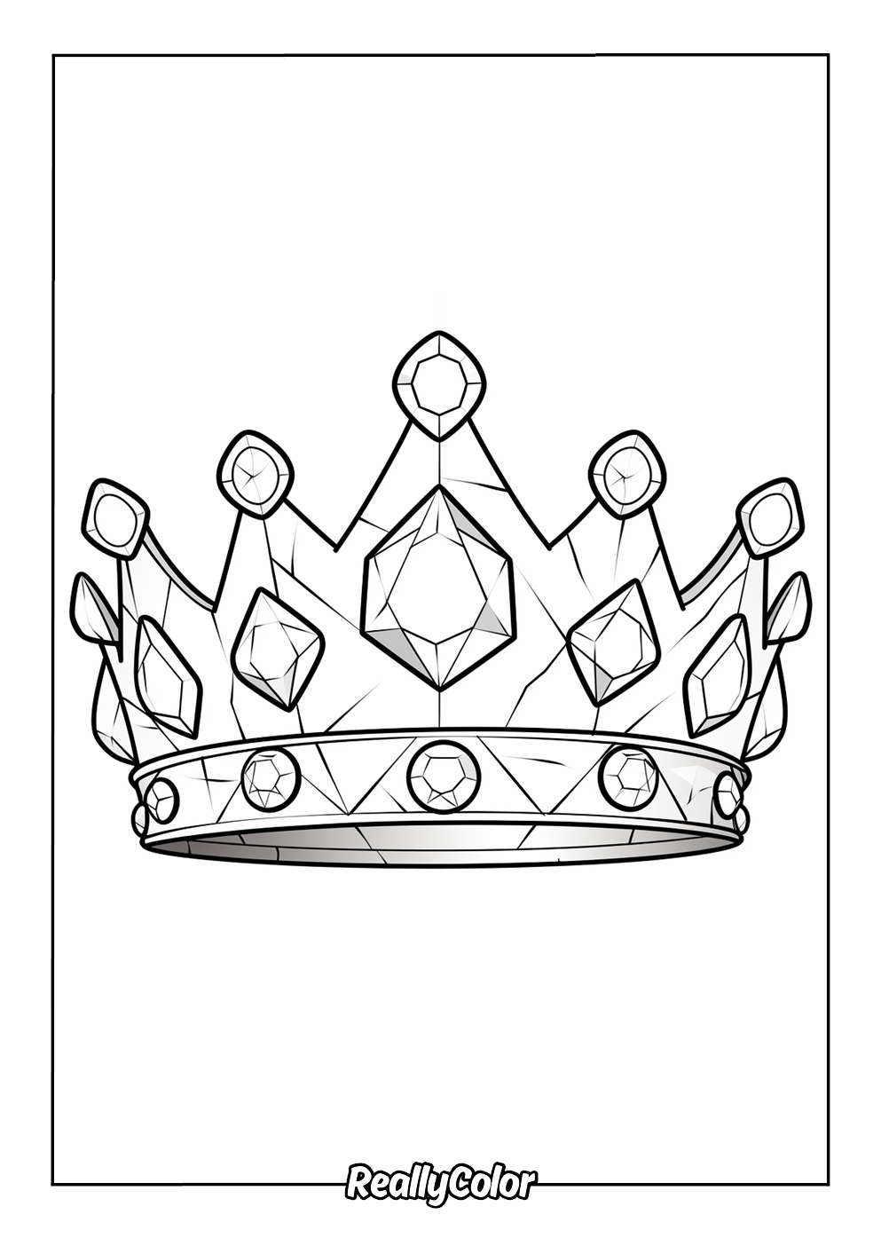 A coloring page of a crown adorned with rare gems