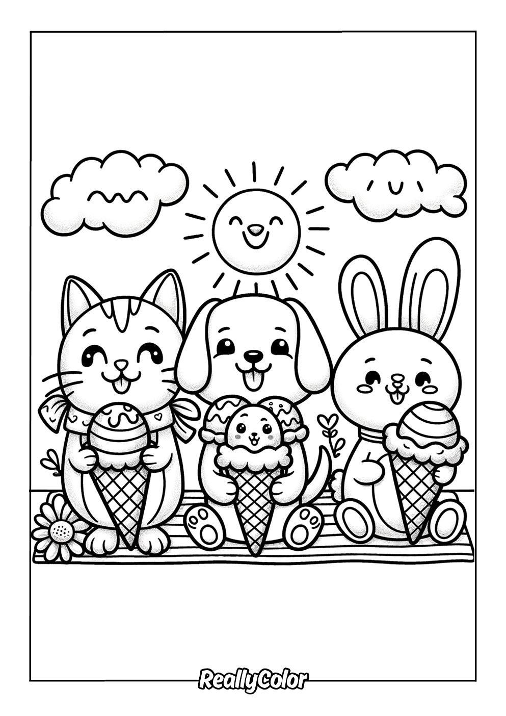 Adorable animals eating ice cream