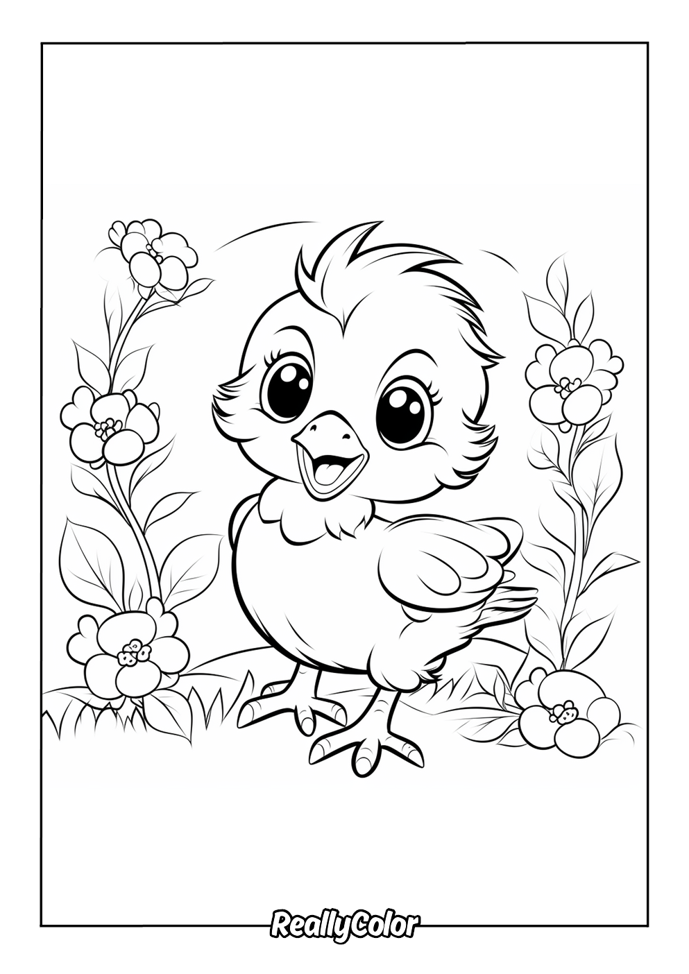 Adorable chick coloring page for kids