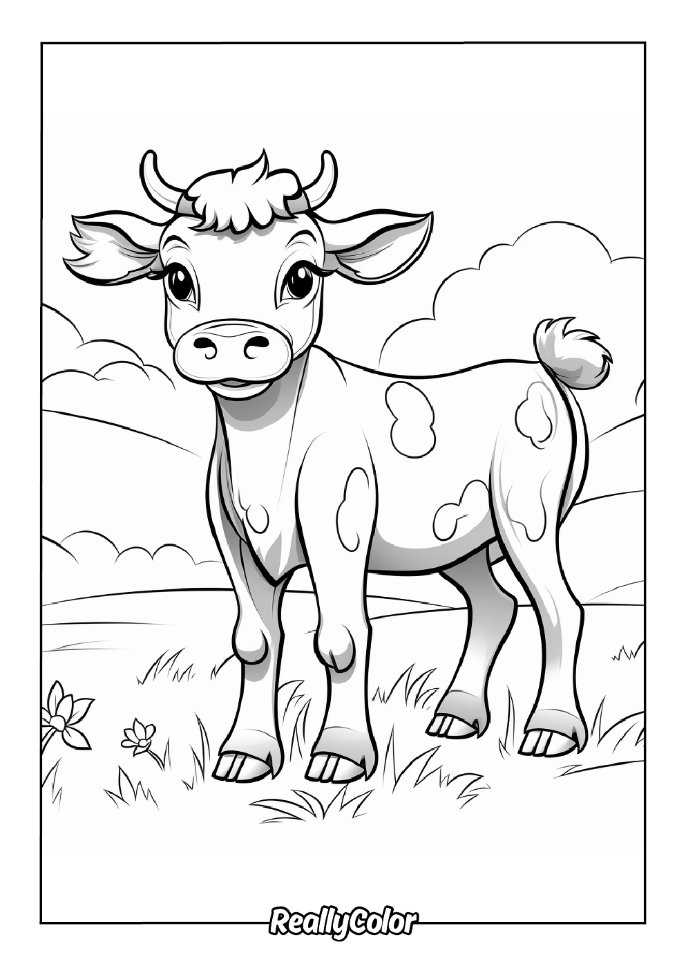 Adorable cow color page