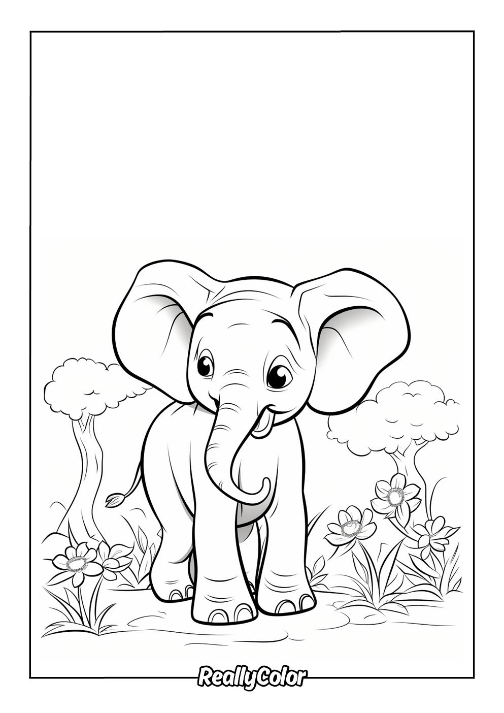 Adorable elephant color page for kids