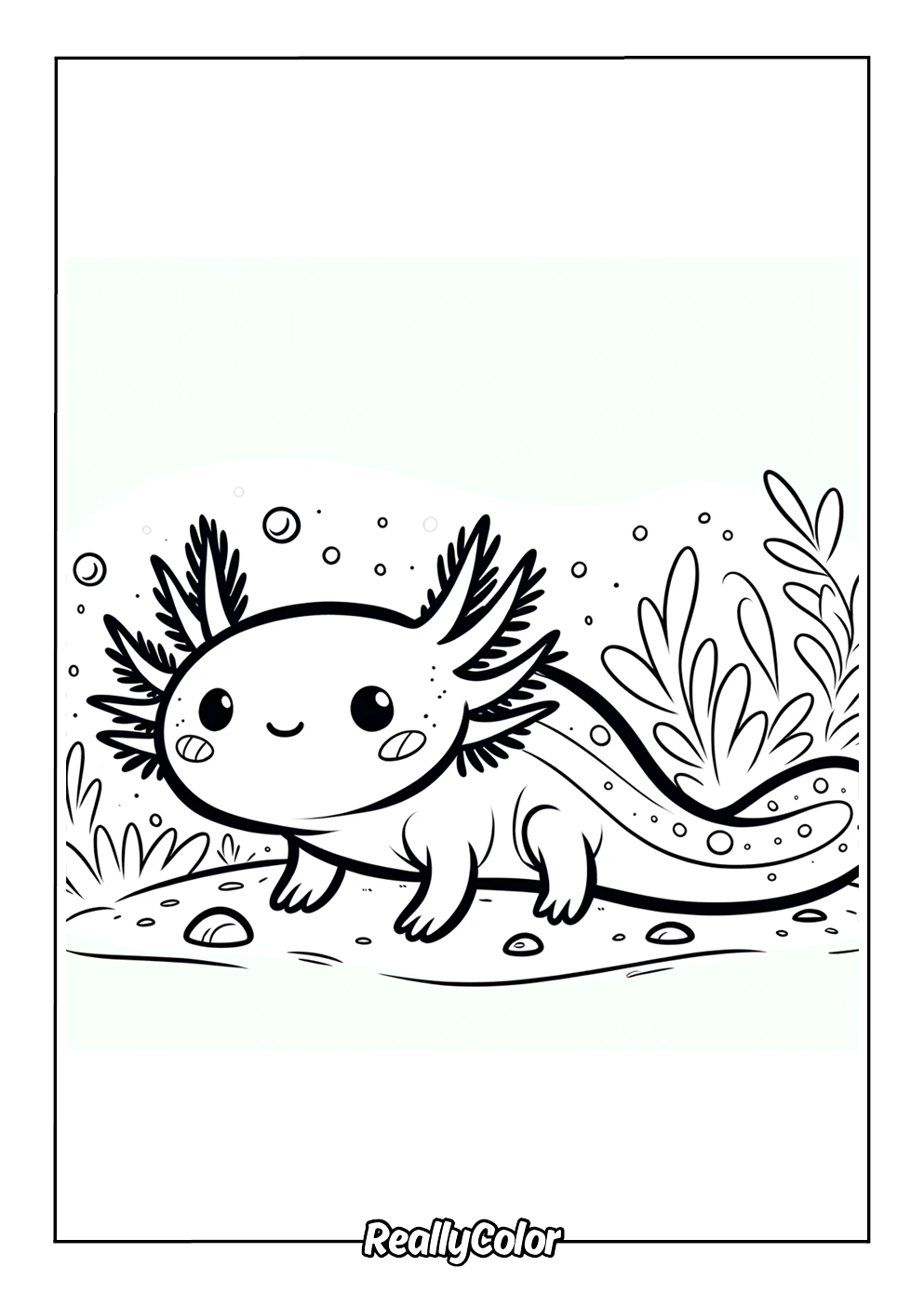 Adorable kawaii axolotl coloring page