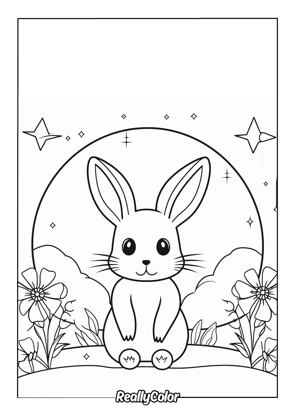 Adorable kawaii bunny coloring page