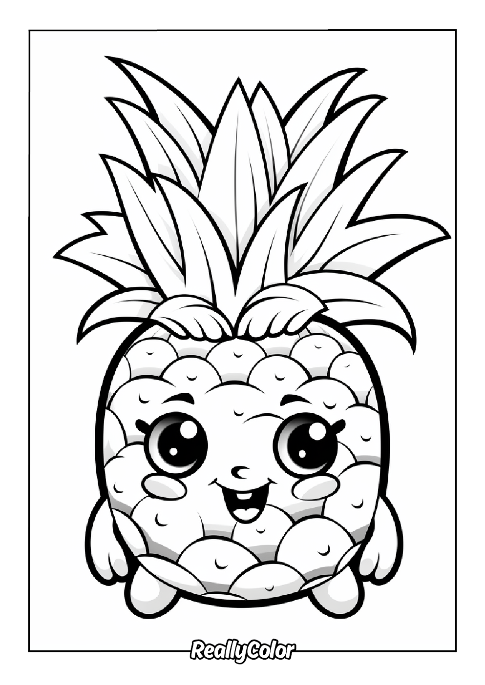 Adorable kawaii pineapple color page for kids