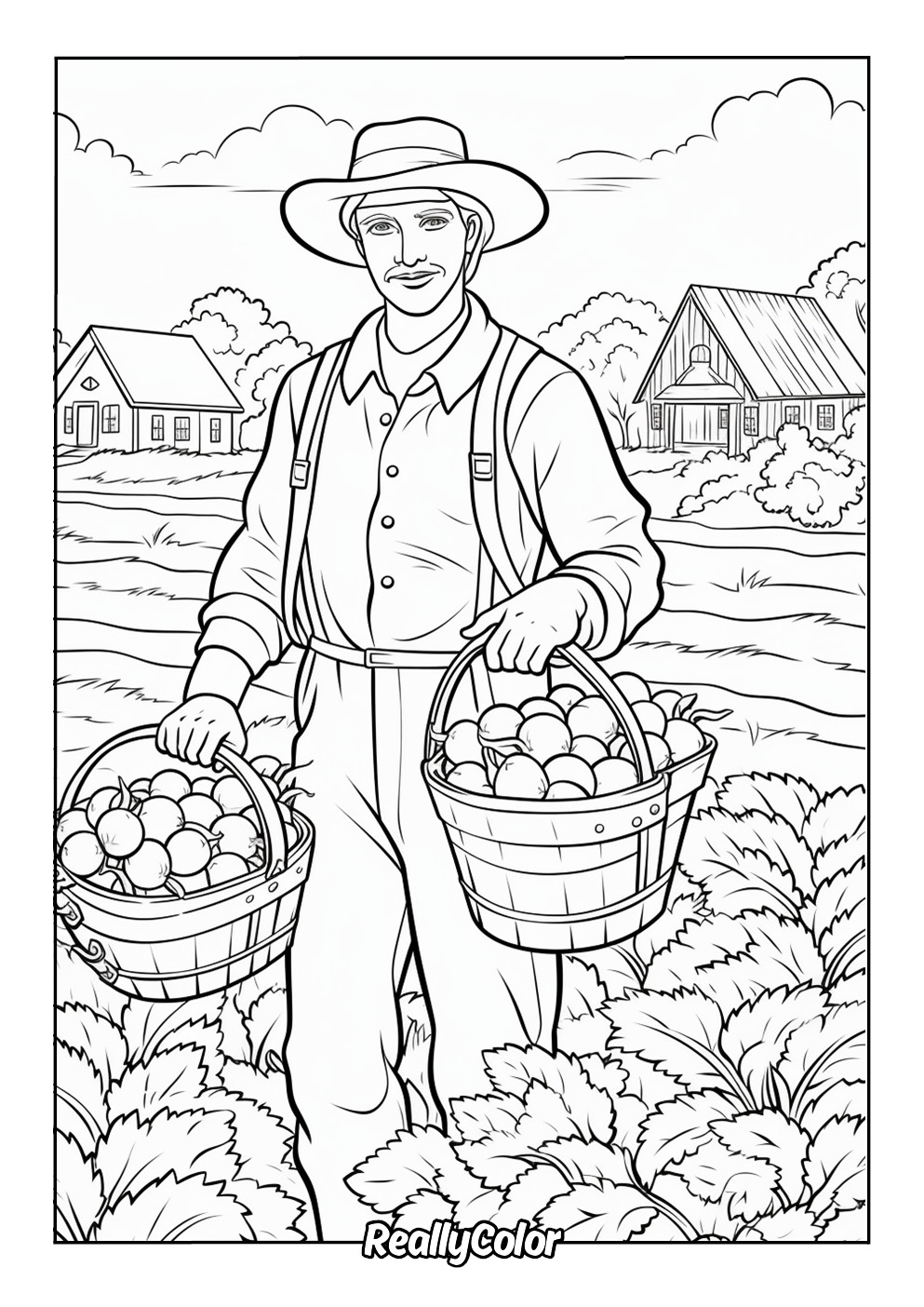 Adults coloring page of a farmer