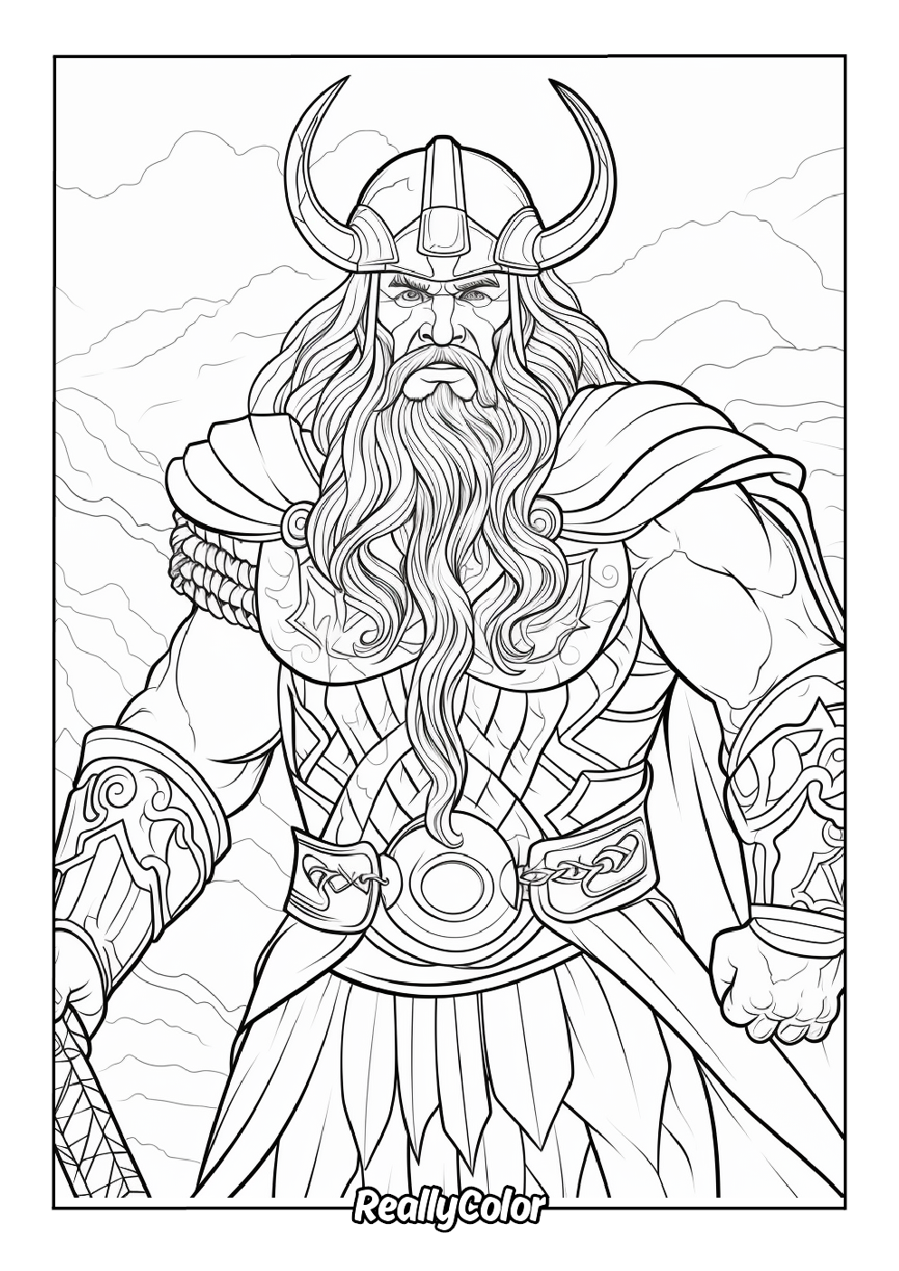 Amazing coloring page of a viking