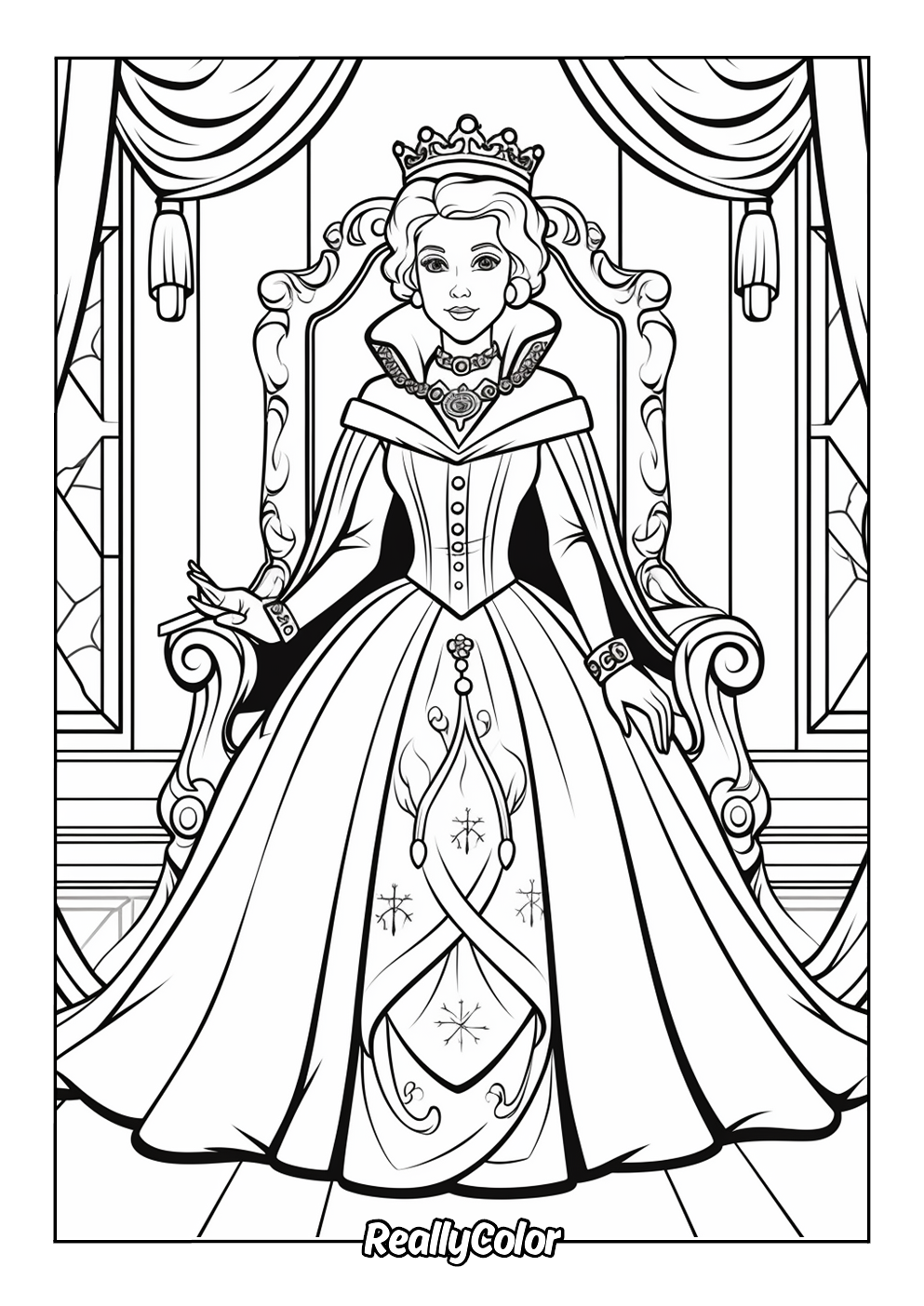 Amazing coloring page of queen for adults