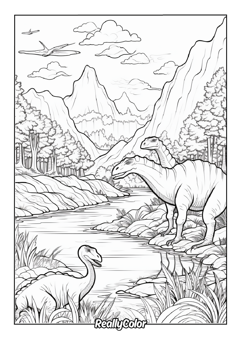 Amazing dinosaurs coloring page for adults