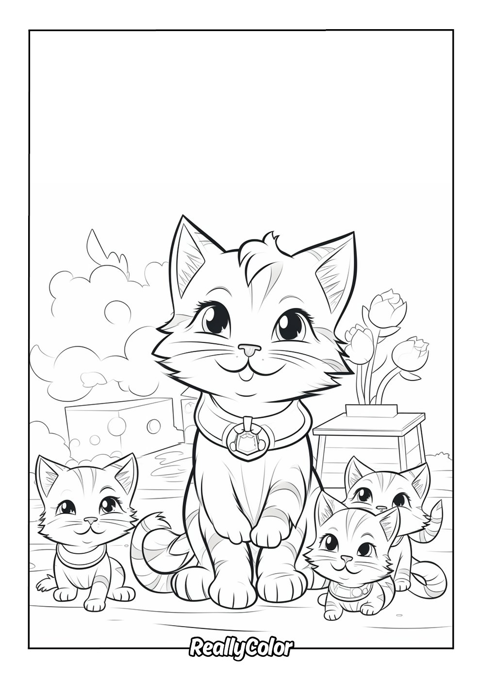 Anime cats coloring page