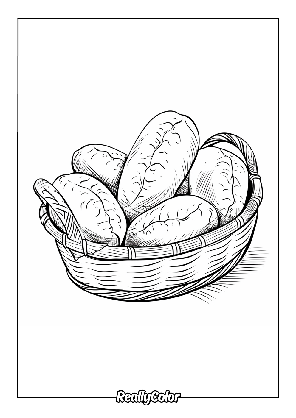 Basket with breads to color