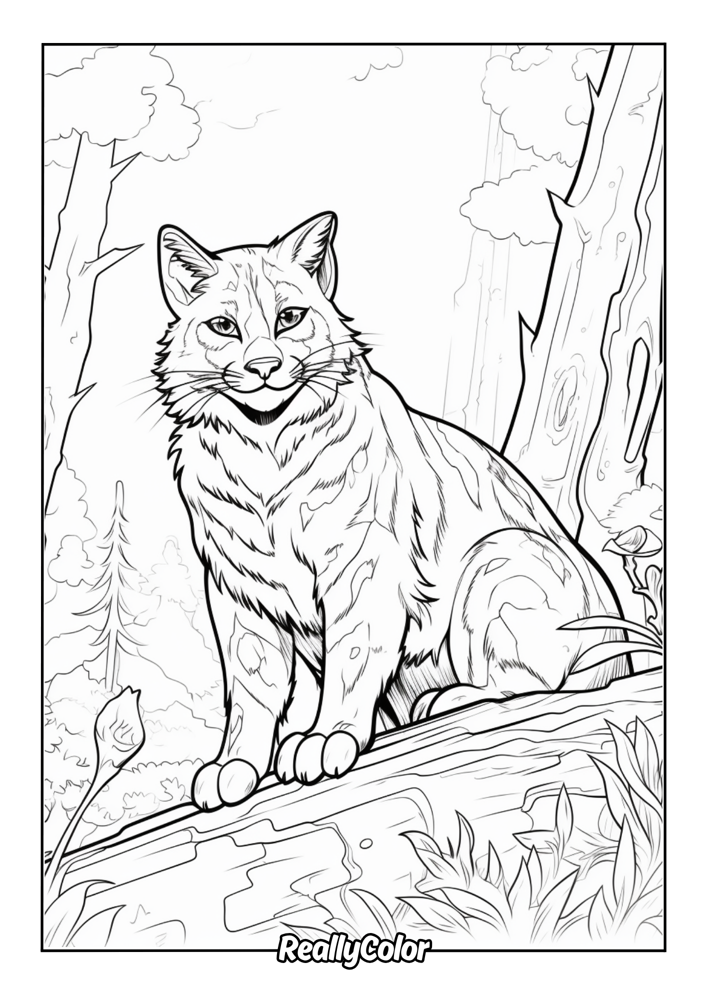 Beautiful bobcat coloring page for adults
