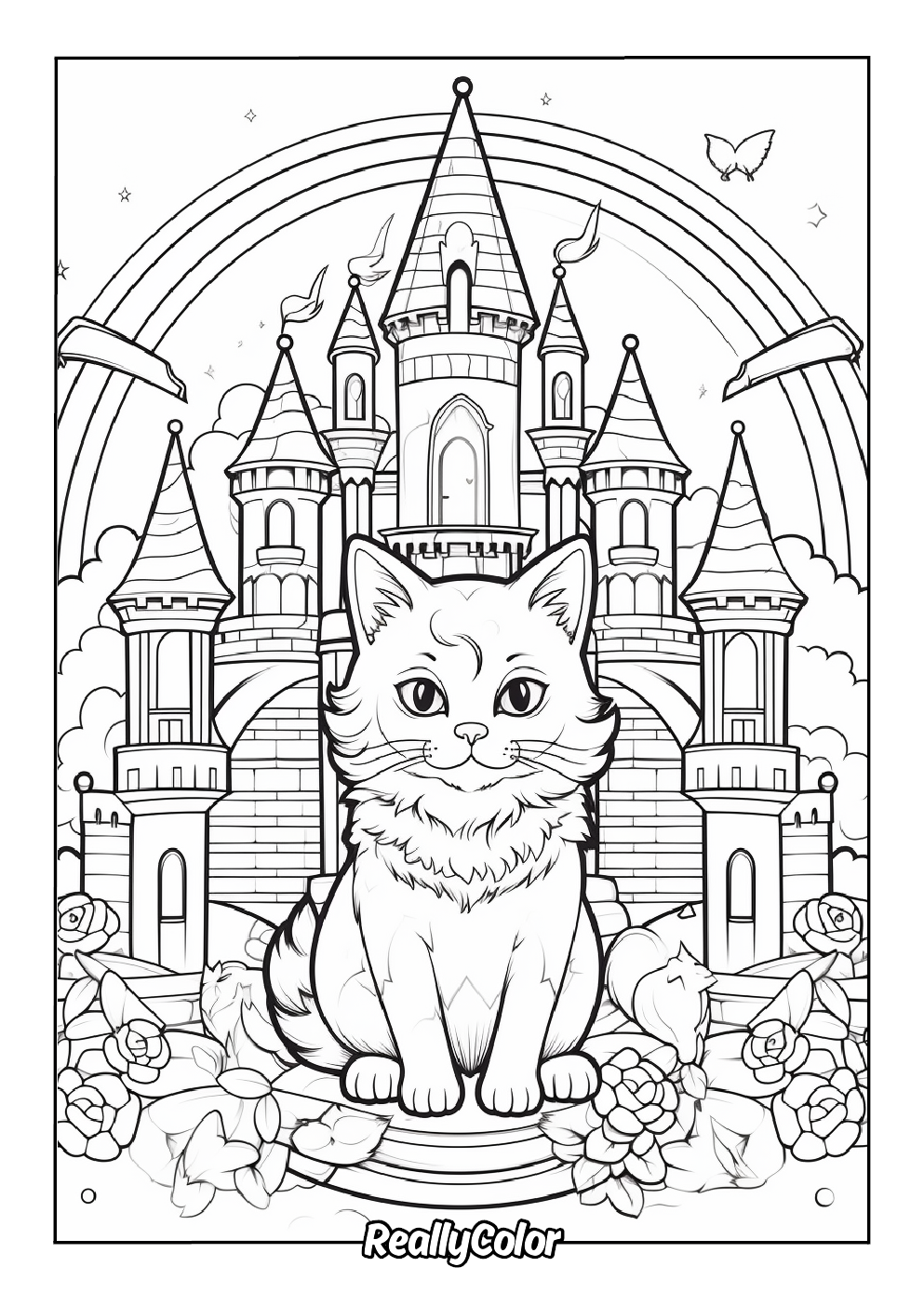 Beautiful cat coloring page for adults