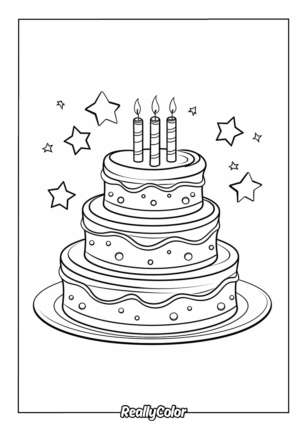 Beautiful coloring page of a cake