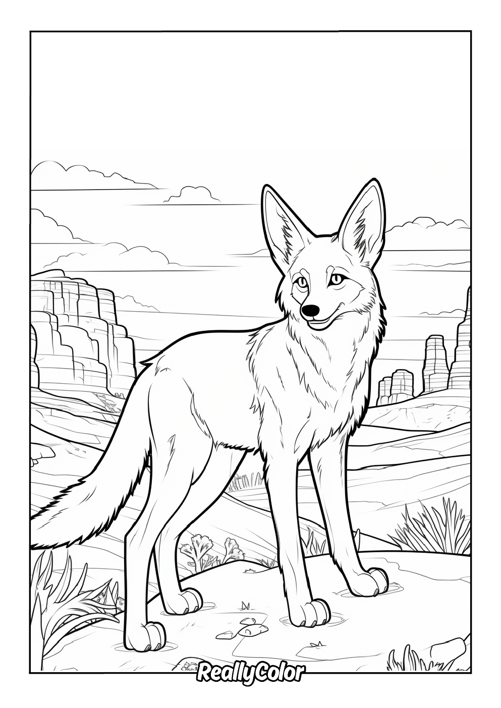 Beautiful coloring page of a coyote