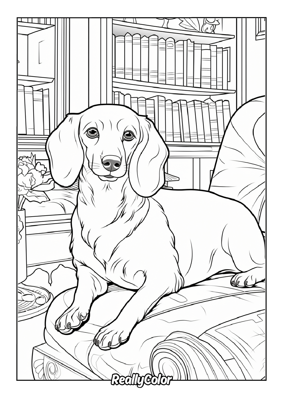 Beautiful wiener dog coloring page for adults