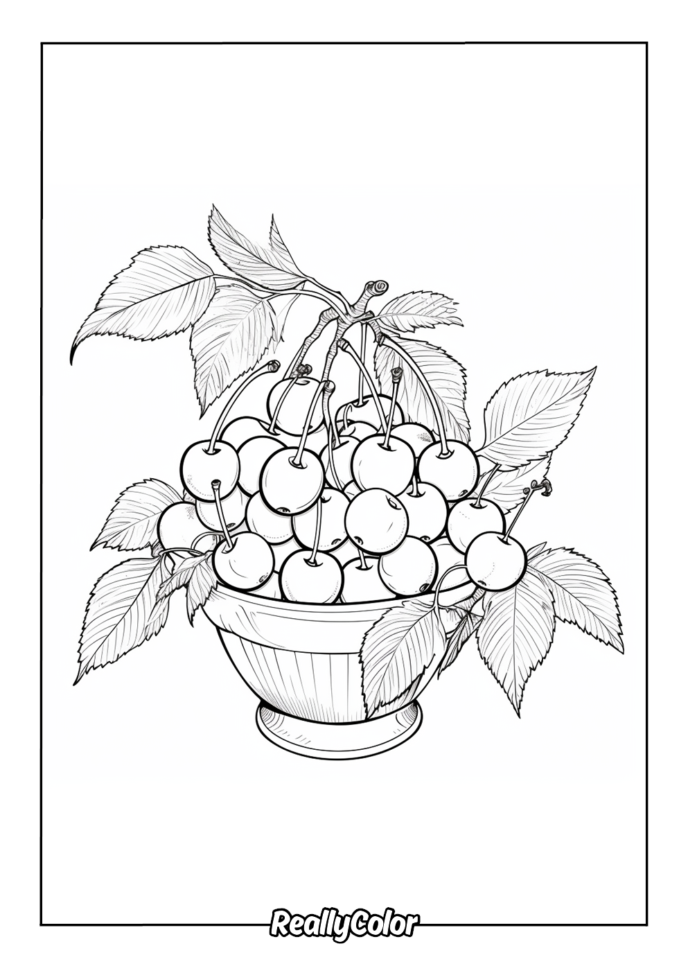 Bowl full of cherries color page