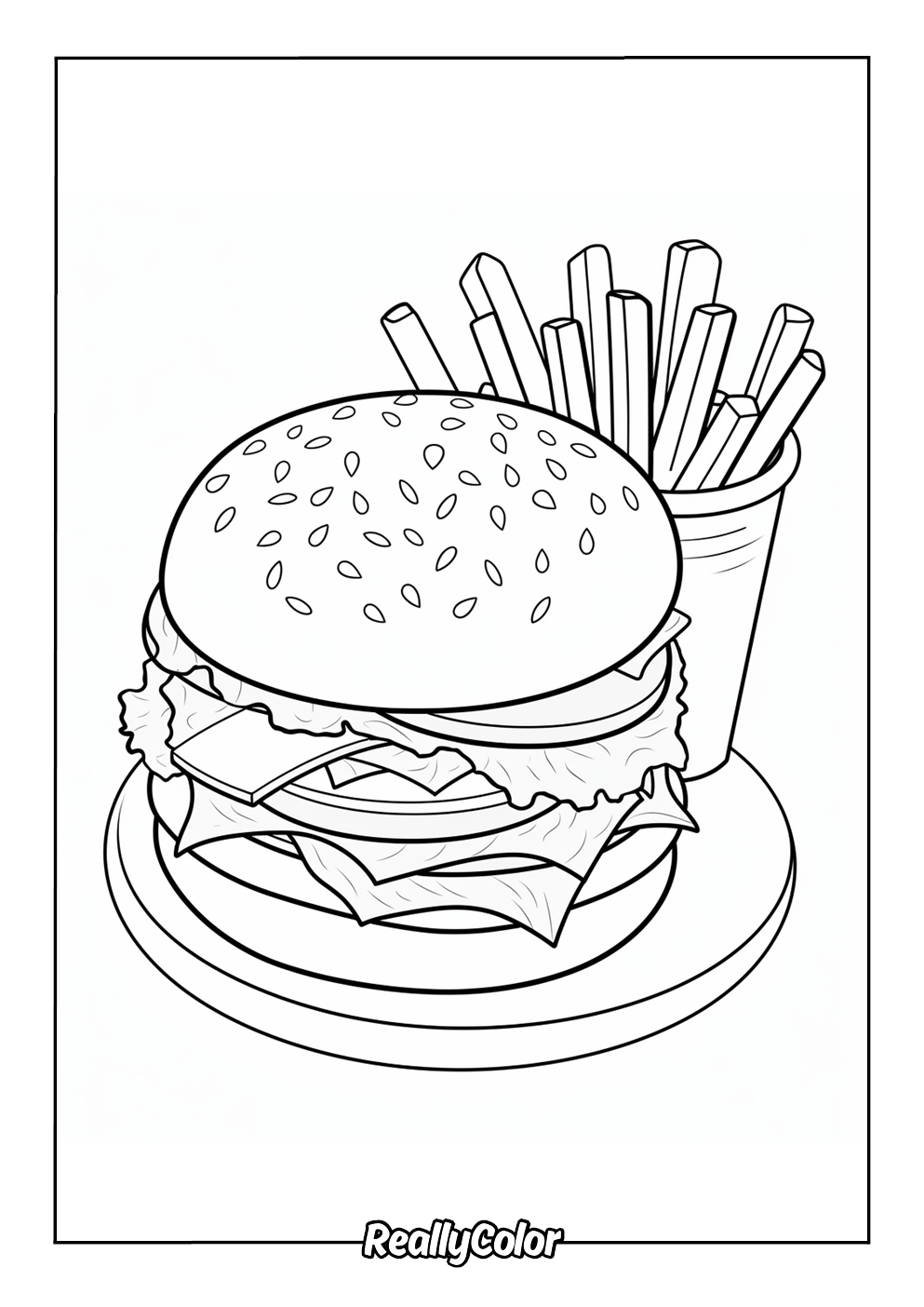 Burger and french fries to color