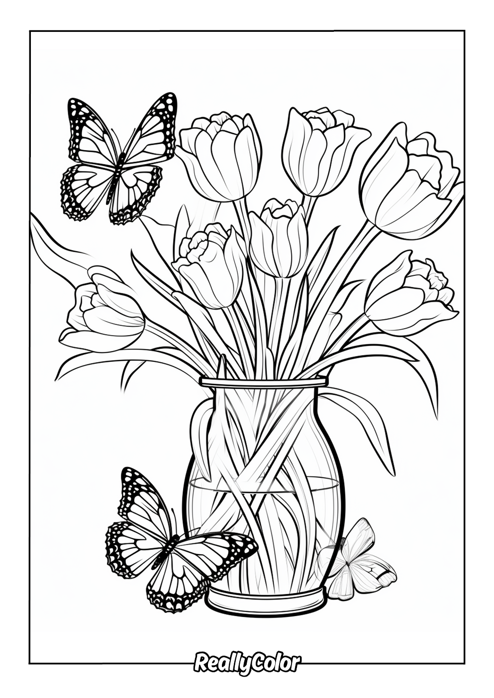 Butterfly and flowers coloring page