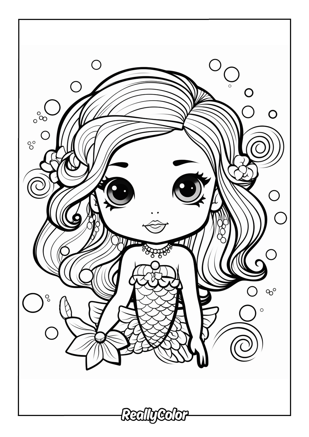 Cartoon anime mermaid coloring page