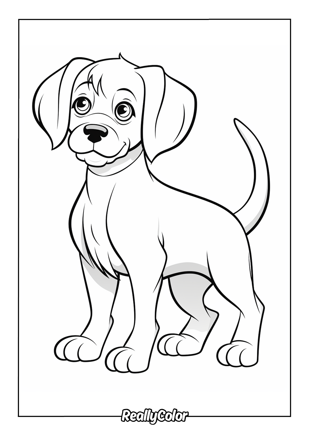 Cartoon beagle color page for kids