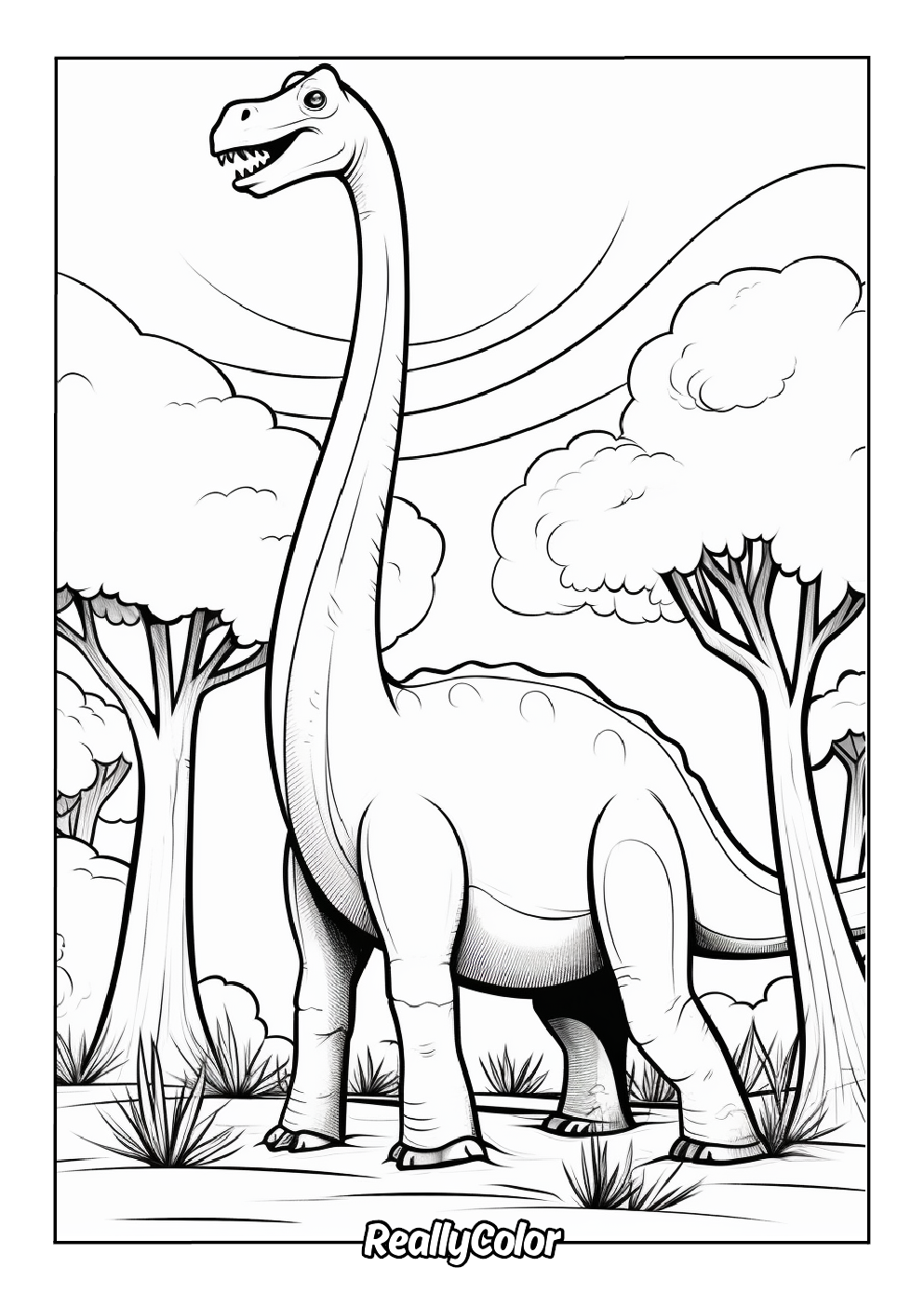 Cartoon brachiosaurus color page for kids
