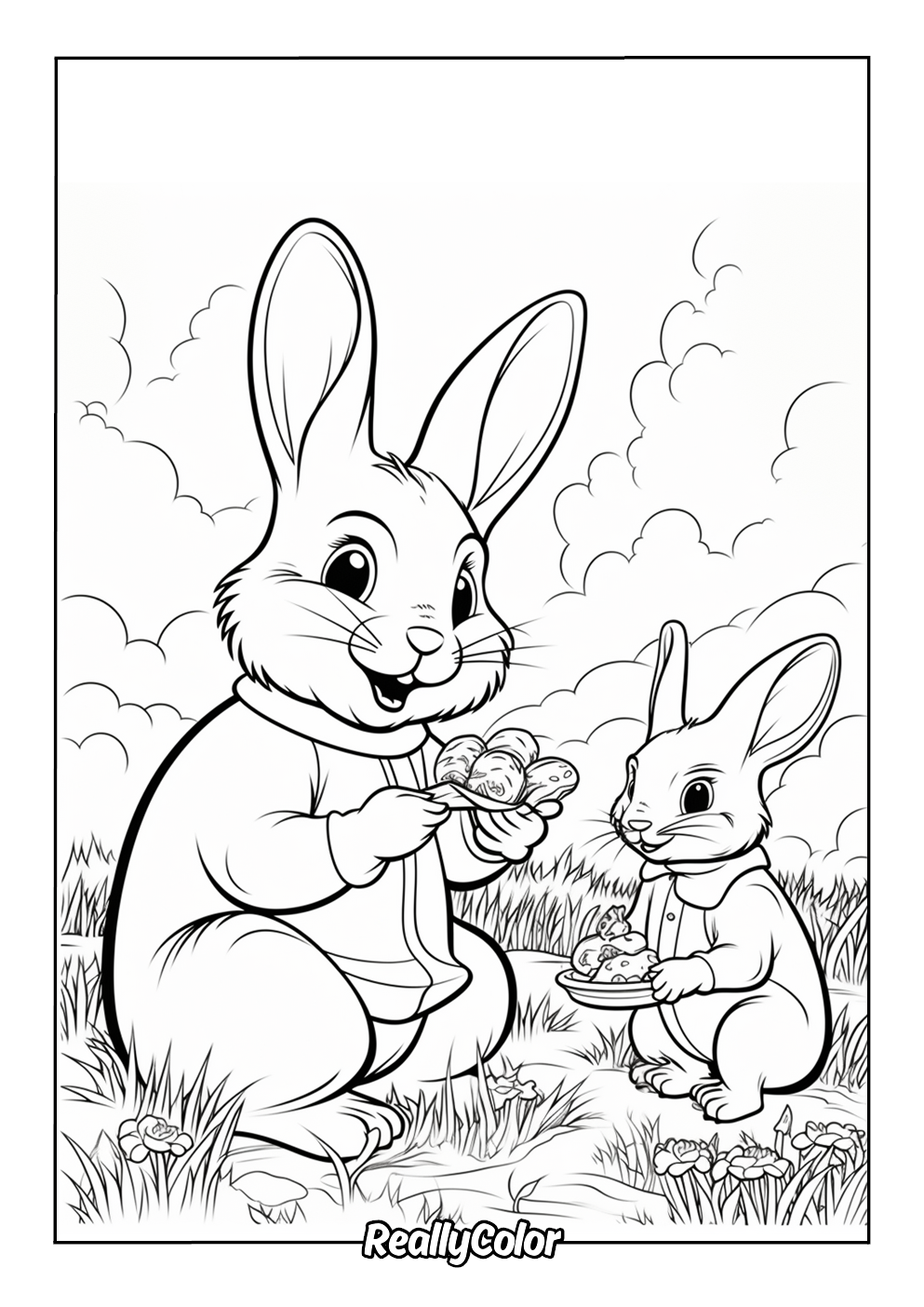 Cartoon bunnies coloring page