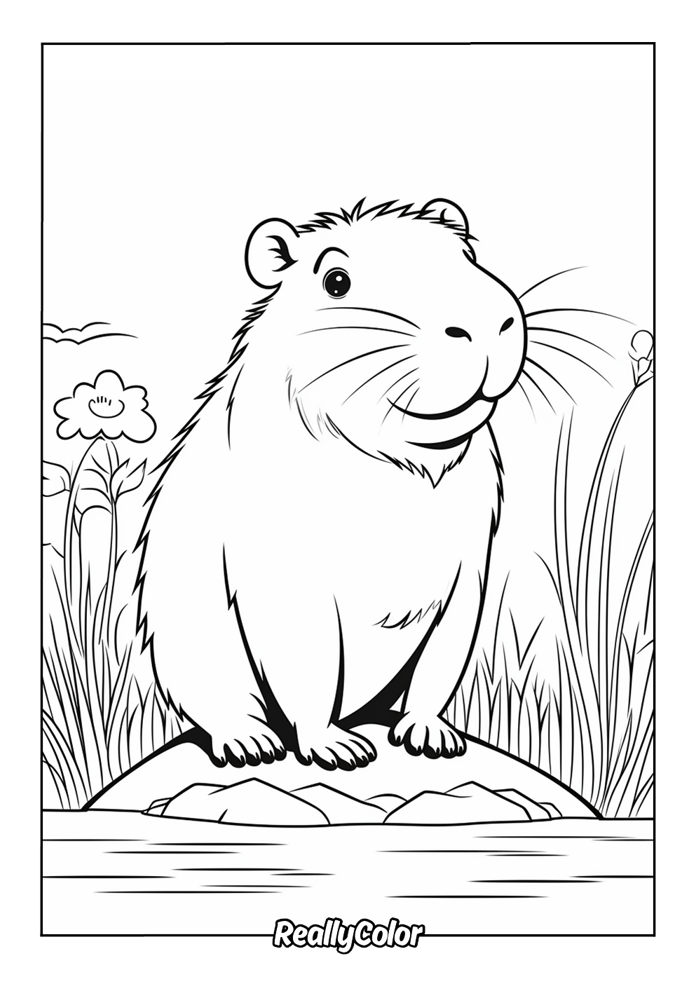 Cartoon capybara coloring page for kids