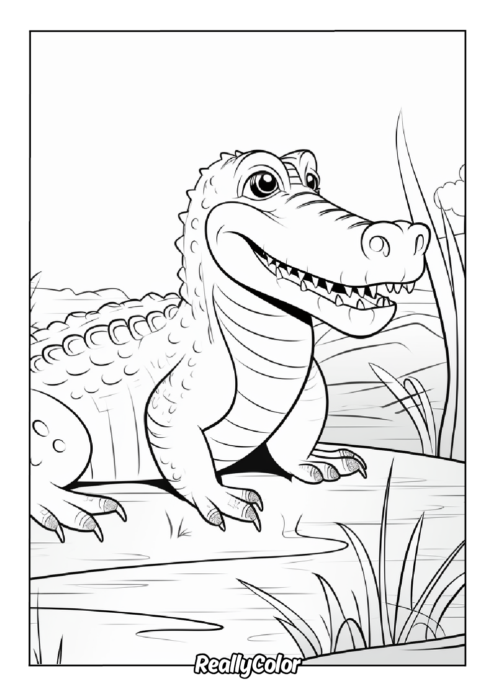 Cartoon crocodile color page for kids