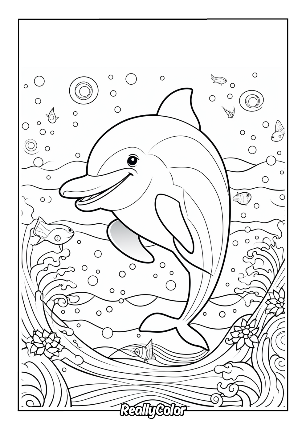 Cartoon dolphin color page