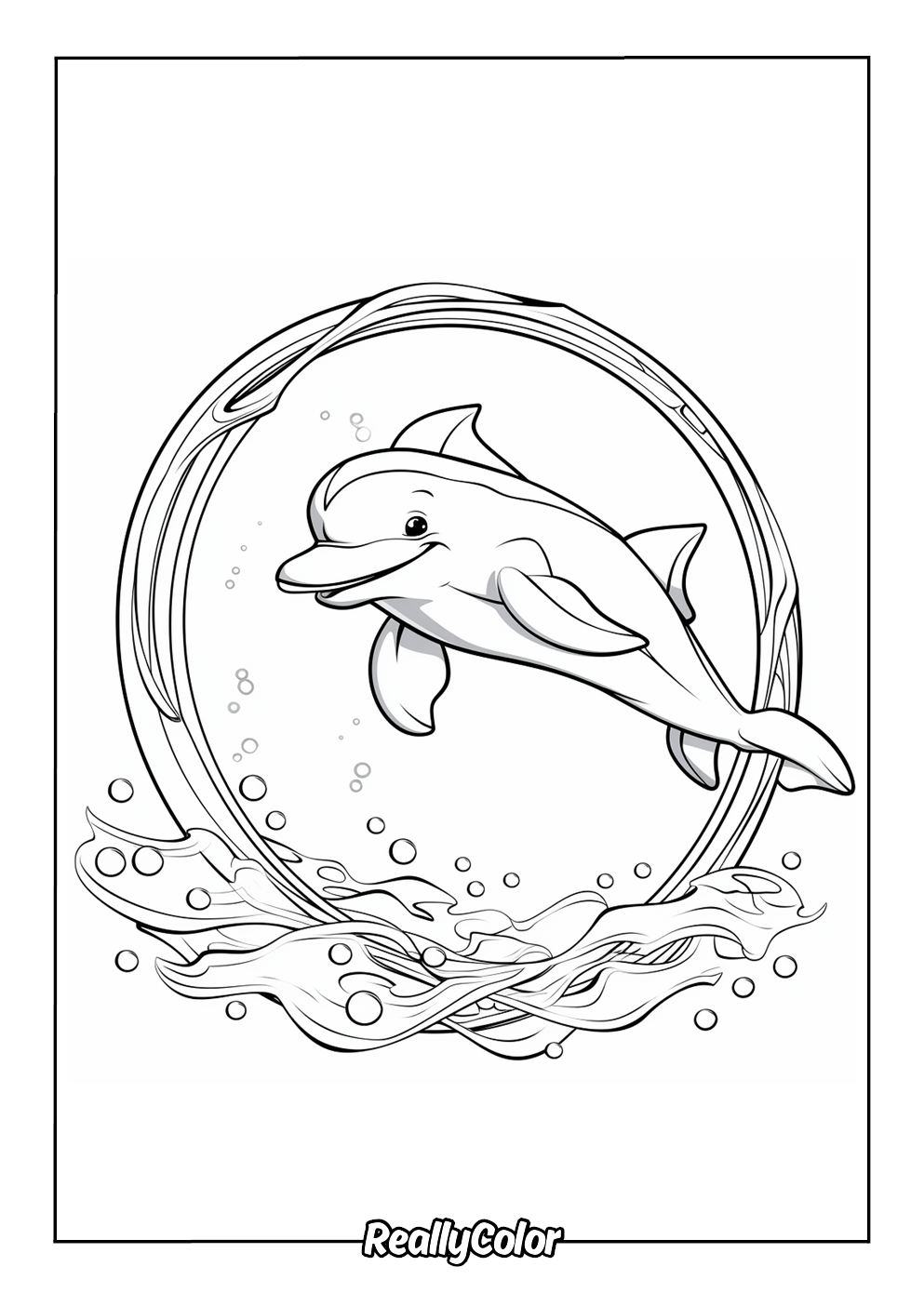 Cartoon dolphin coloring page to print out