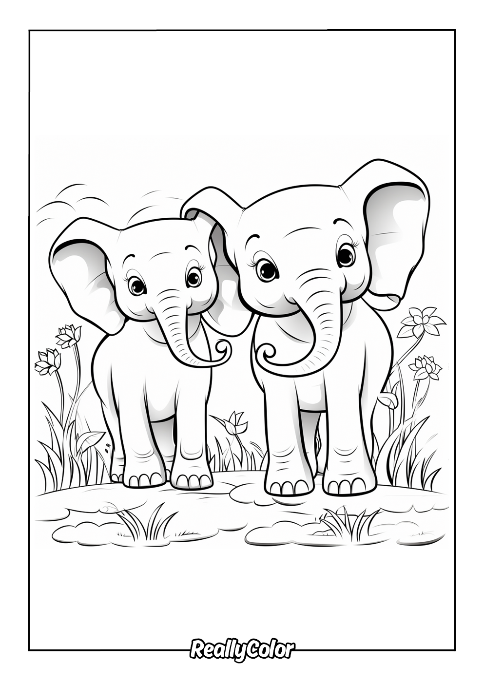 Cartoon elephants easy to color