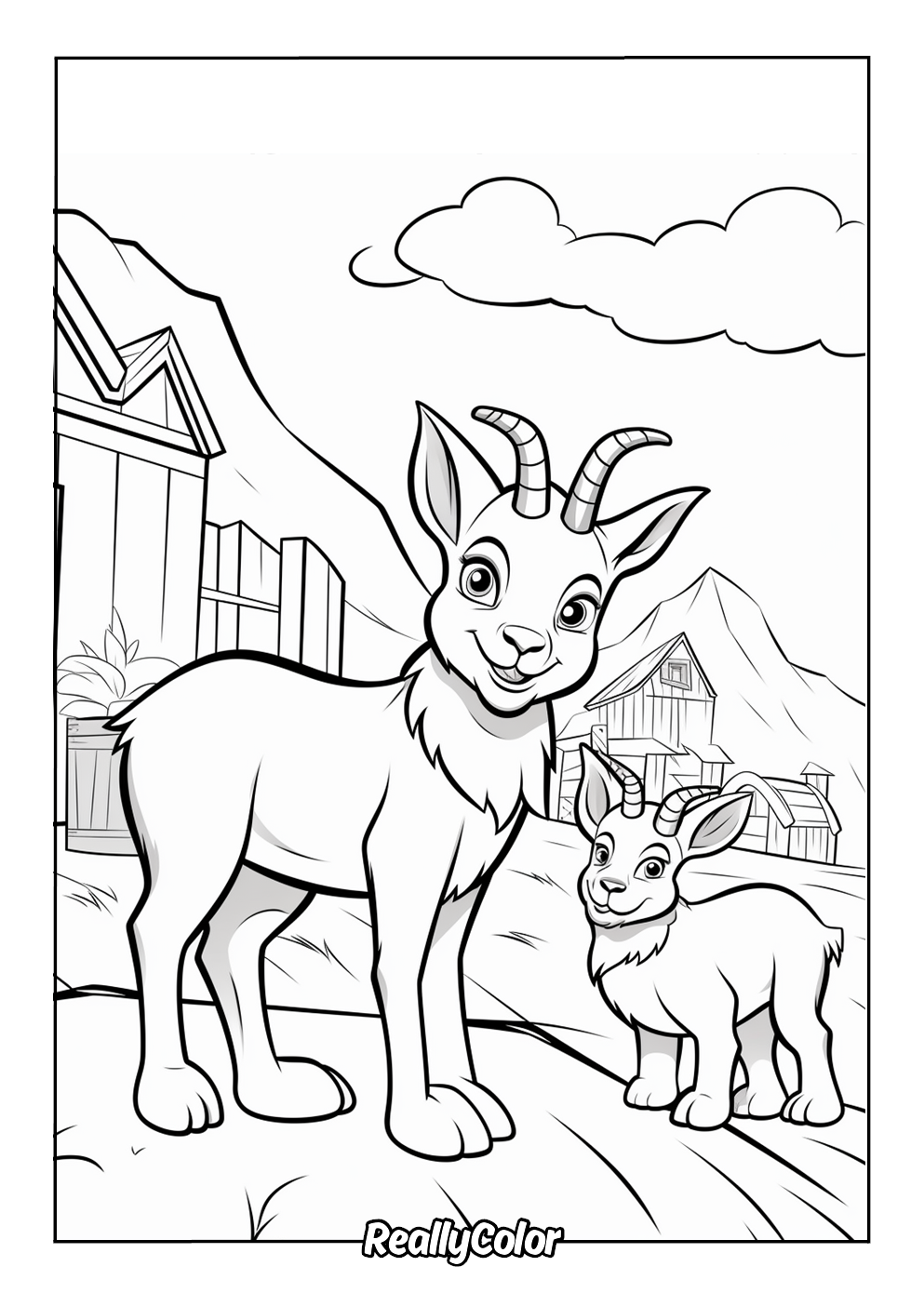 Cartoon farm goats to color