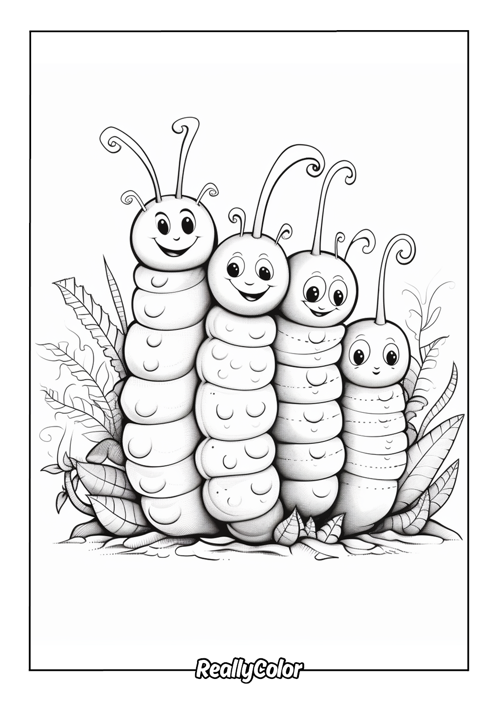 Catterpillars family coloring page free
