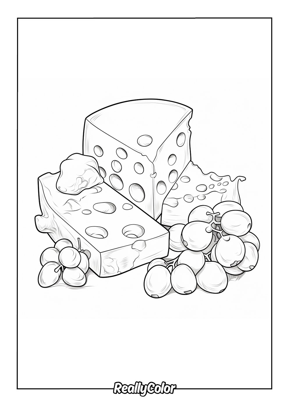 Cheese and grapes coloring page
