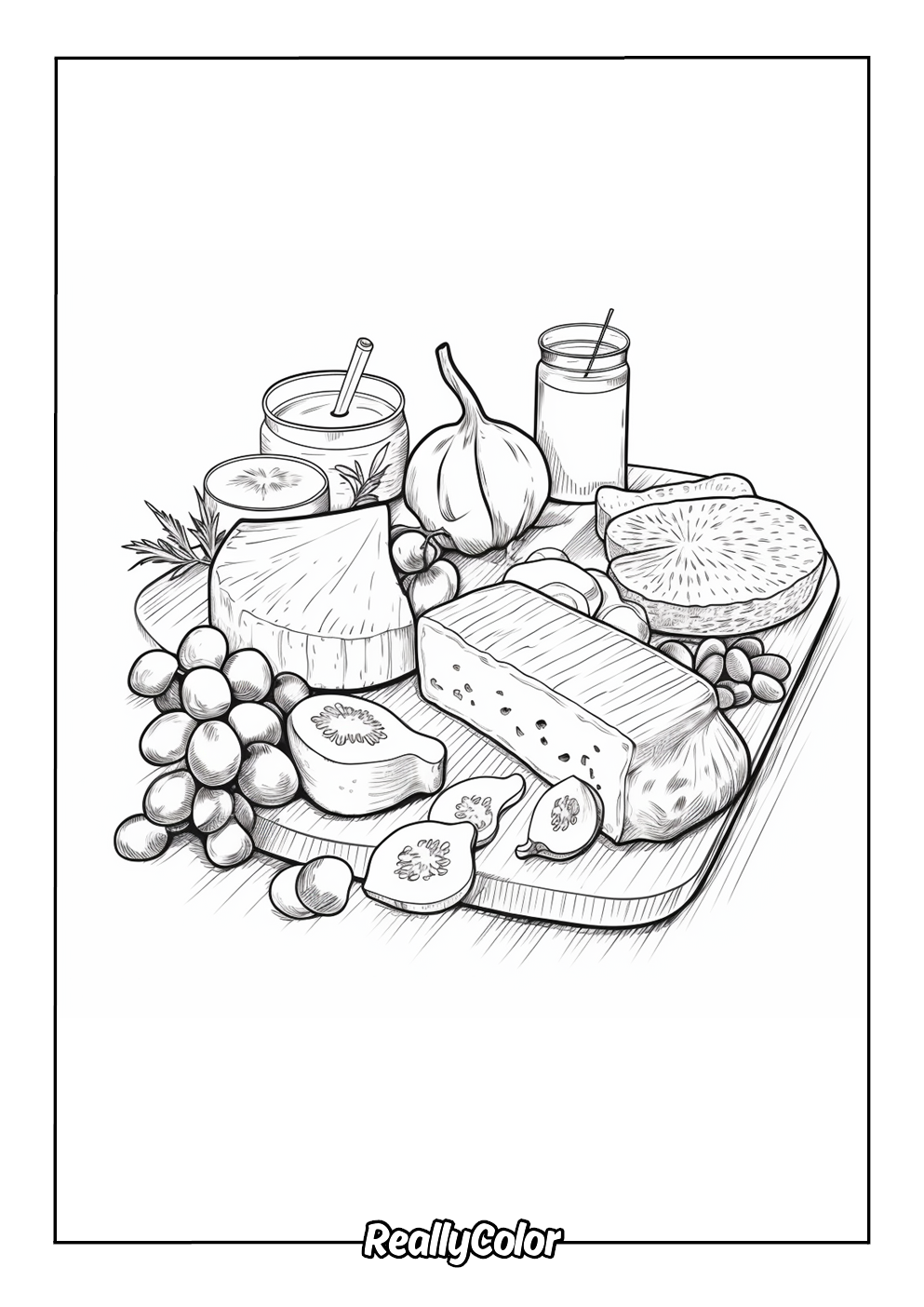 Cheeses plate coloring page