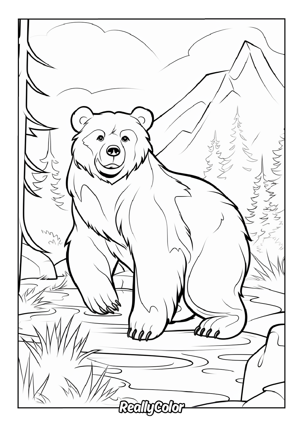 Color page of a bear at the forest