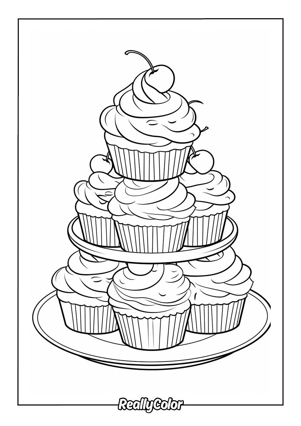 Coloring page of cupcake plate