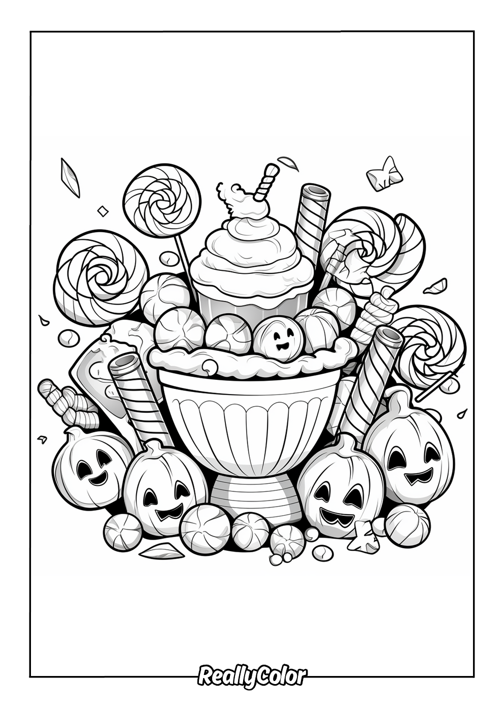 Coloring page of Halloween candies