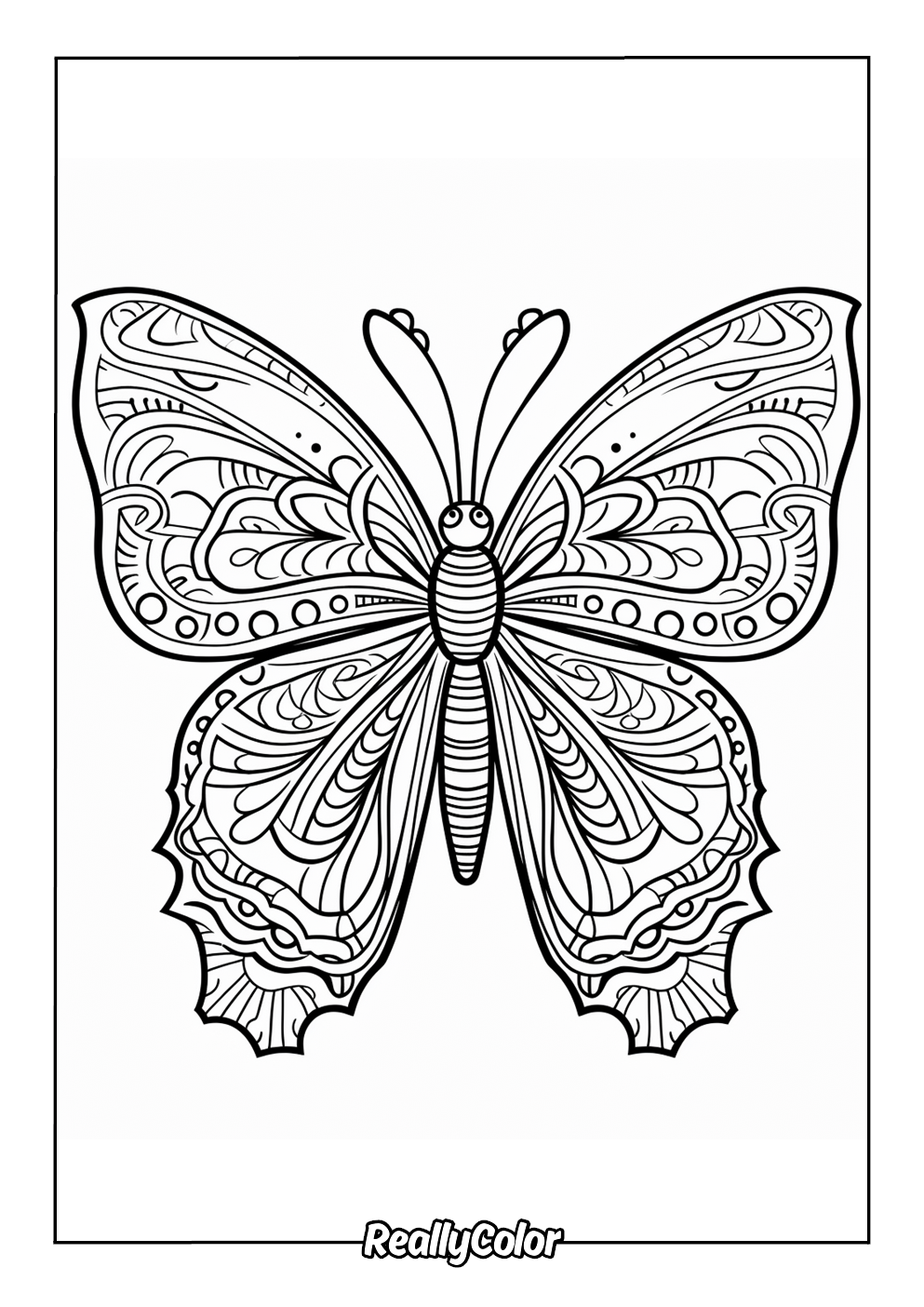 Coloring page of a butterfly mandala