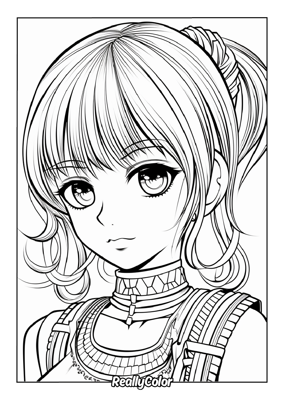 Coloring page of a female anime