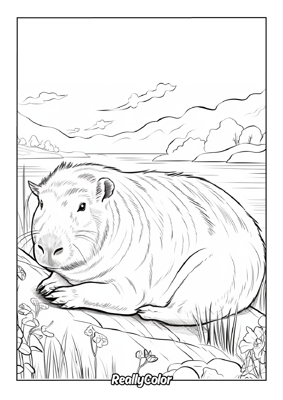 Coloring page of a giant capybara