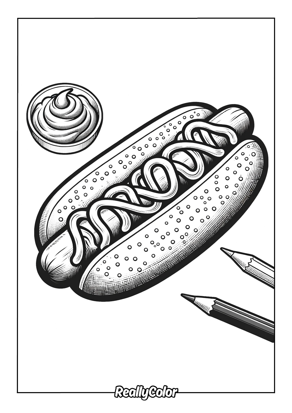 Coloring page of a hot dog