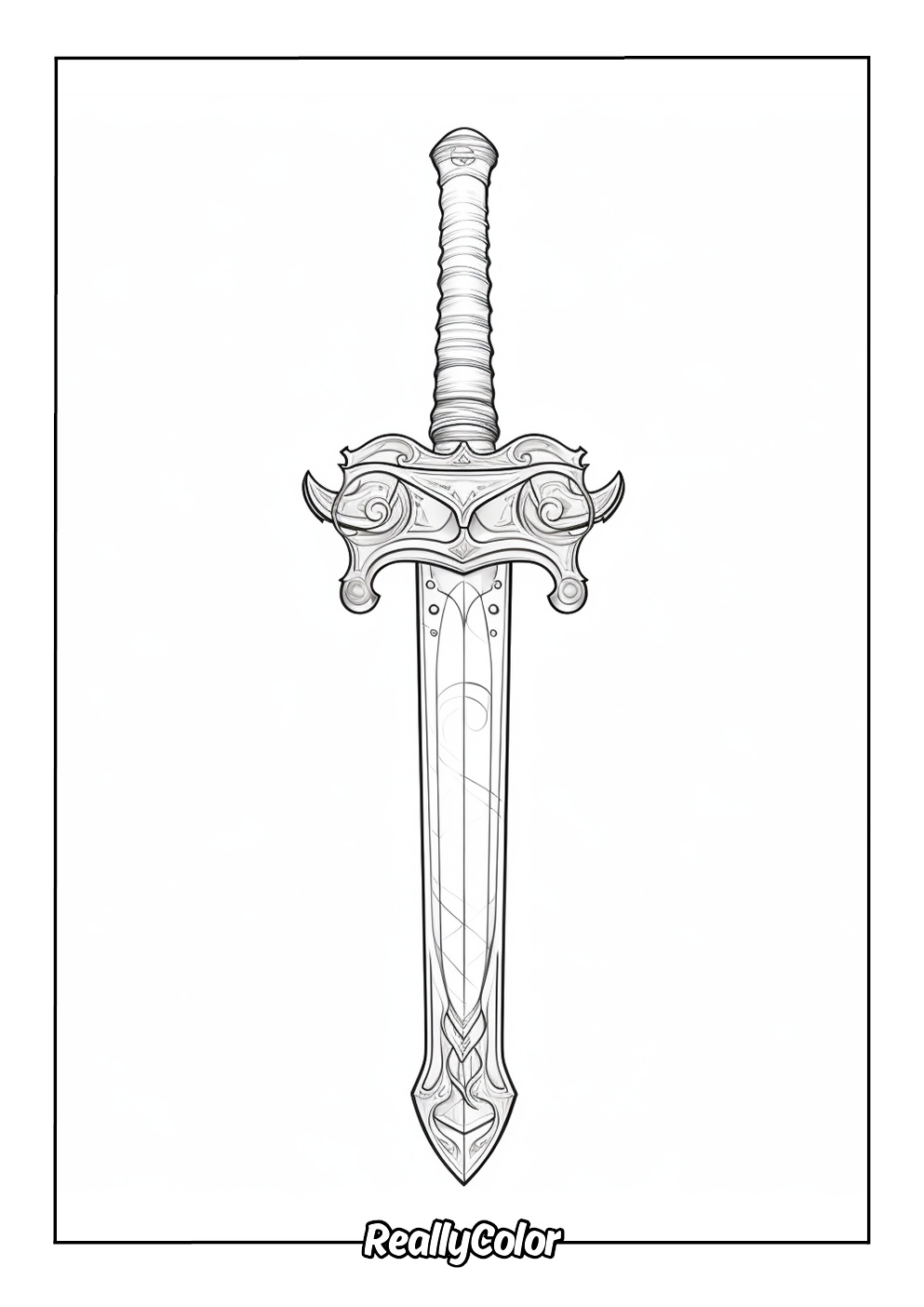 Coloring page of a realistic sword