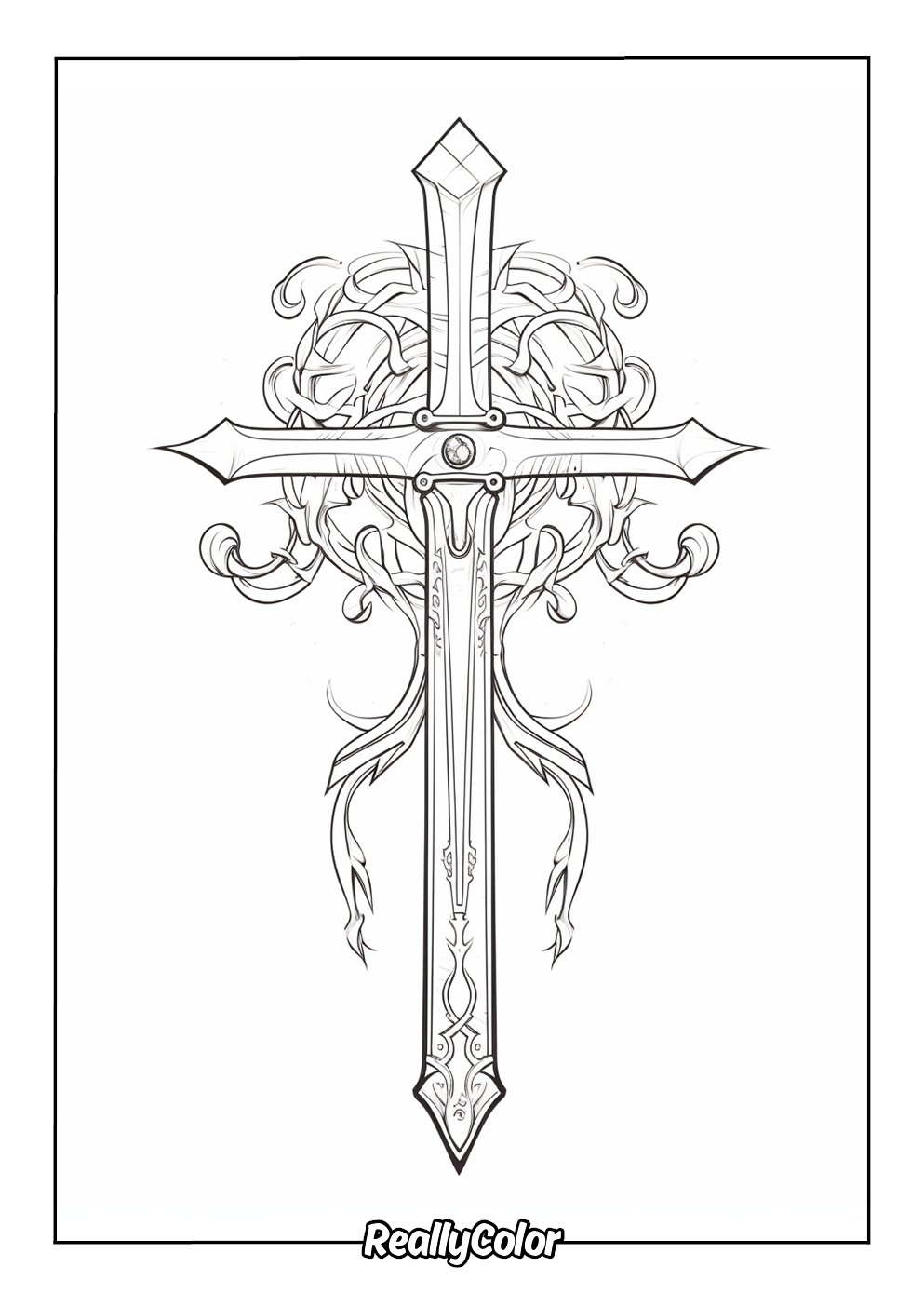 Coloring page of a sword for adults