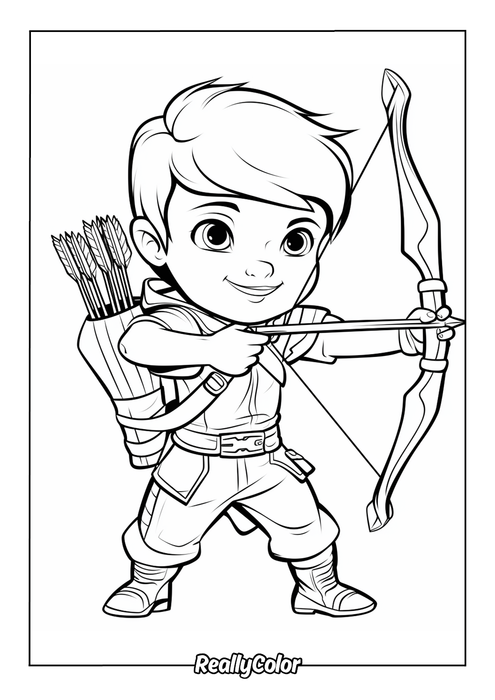 Coloring page of bow and arrow for kids