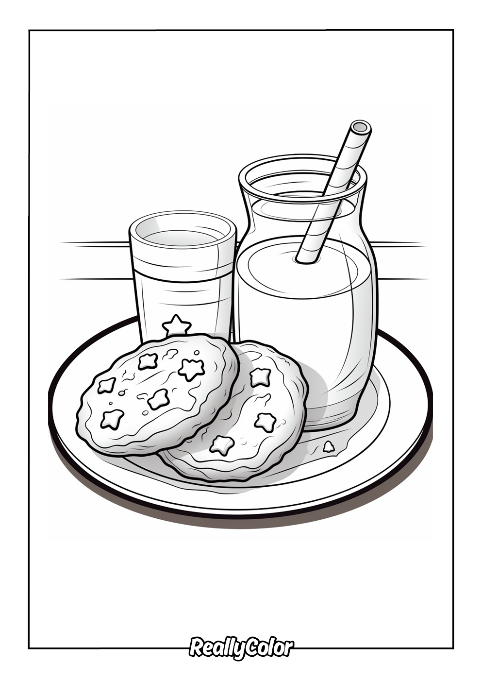 Coloring page of cookies and milk