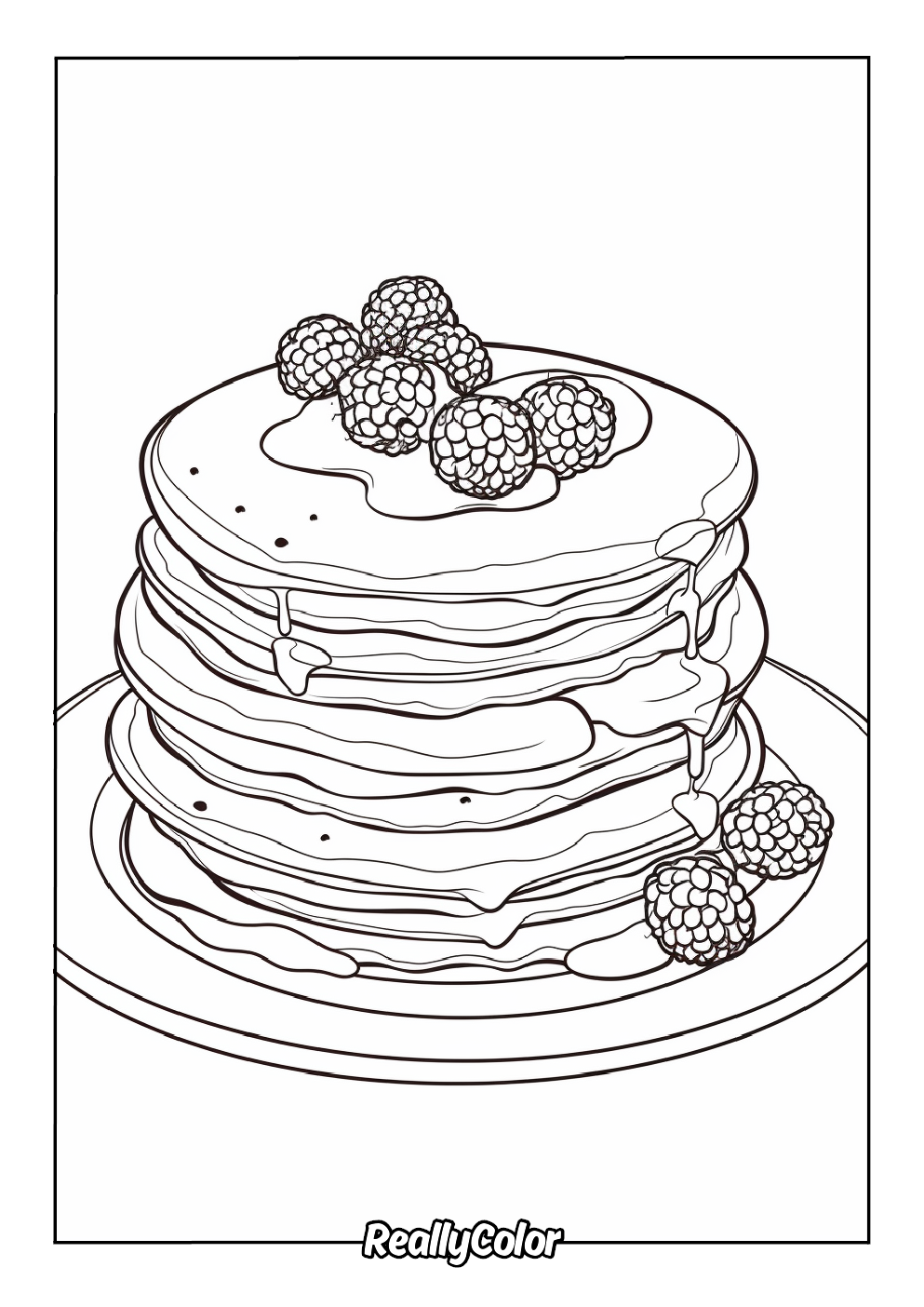 Coloring page of delicious pancake with berries