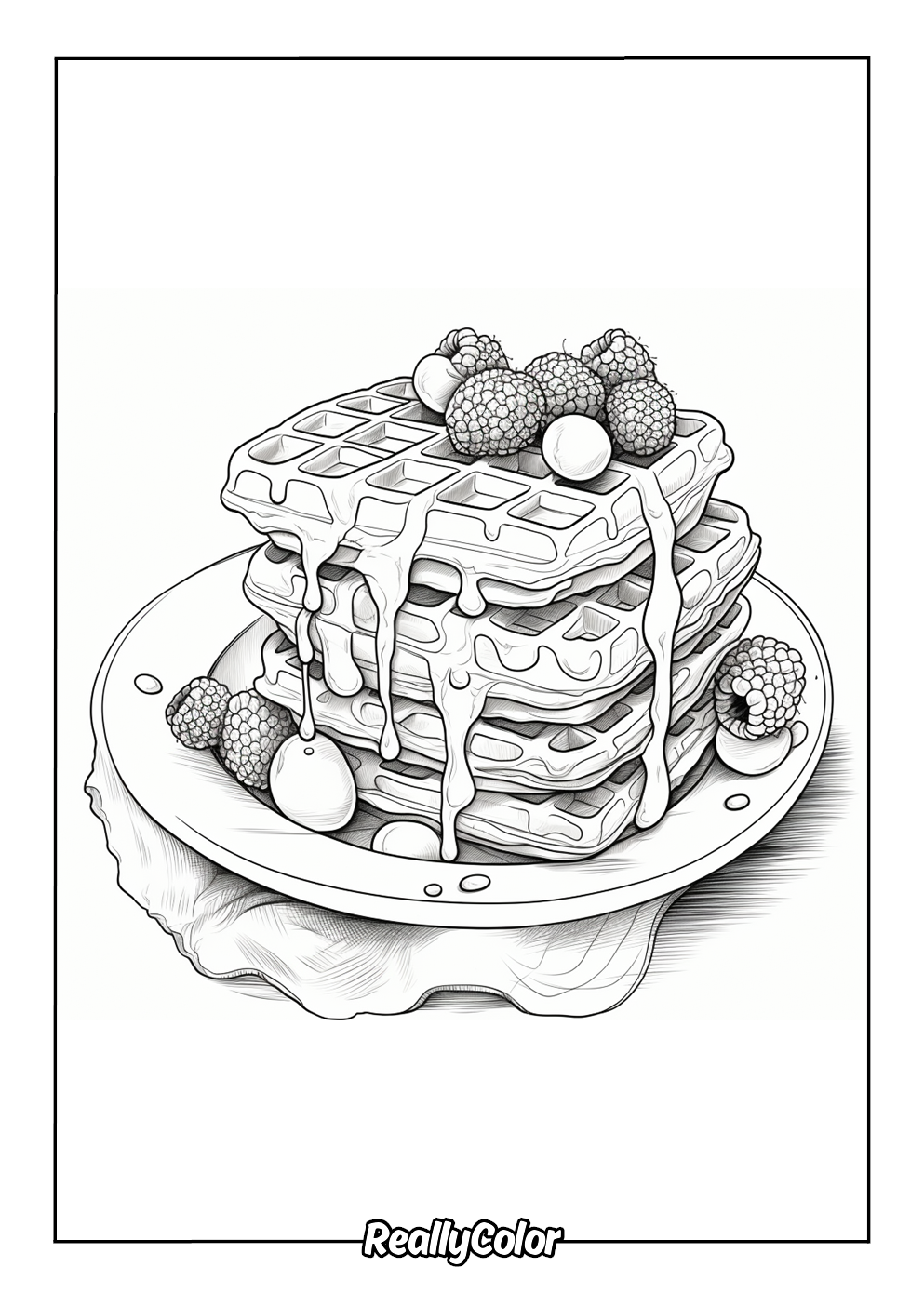 Coloring page of delicious waffle with berries