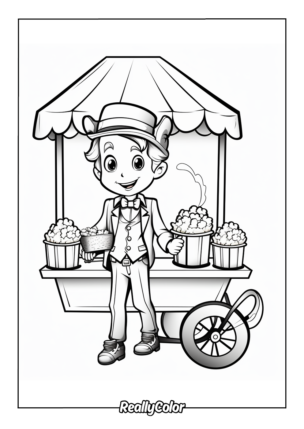 Coloring page of popcorn stand