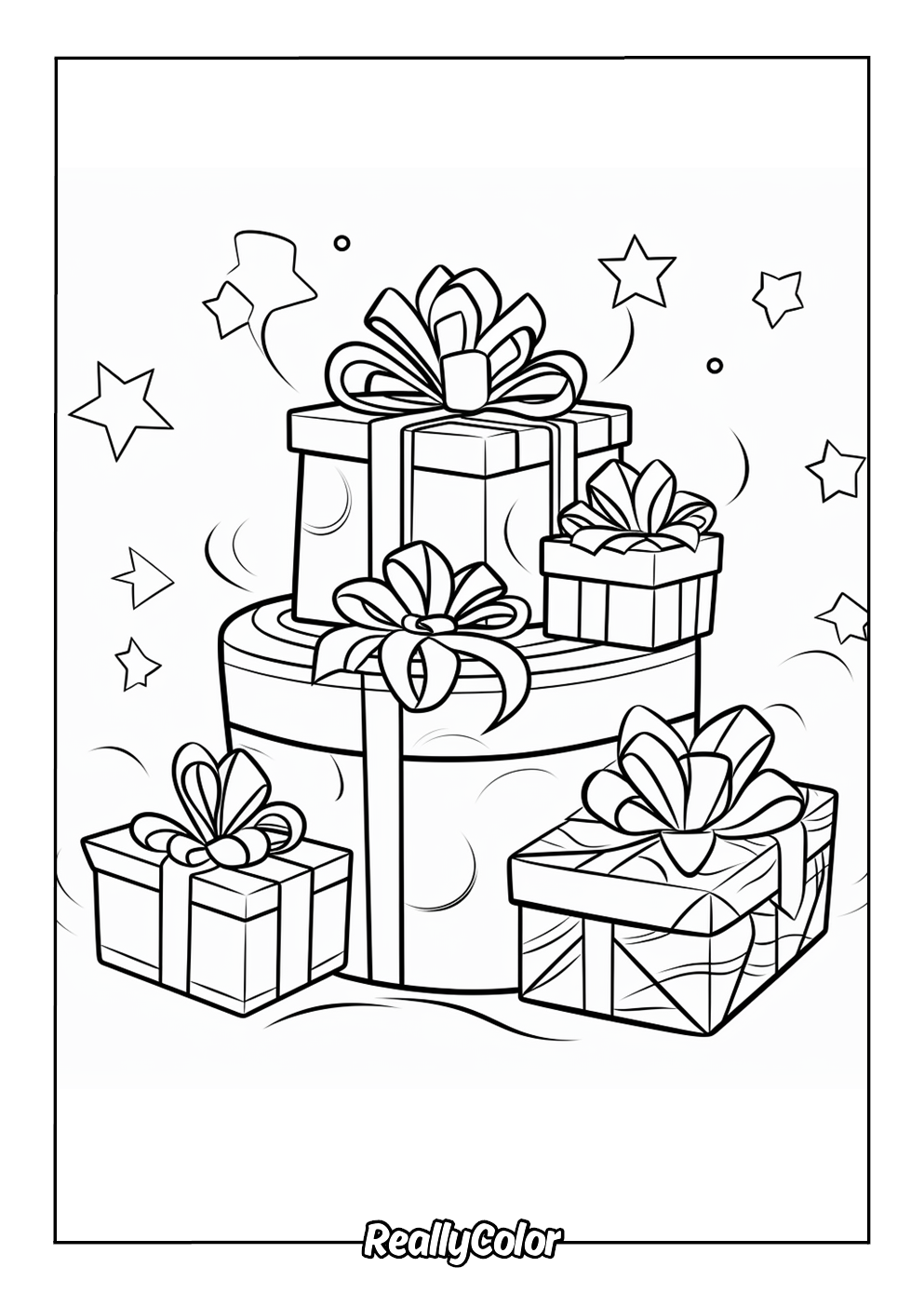 Coloring page of presents pile